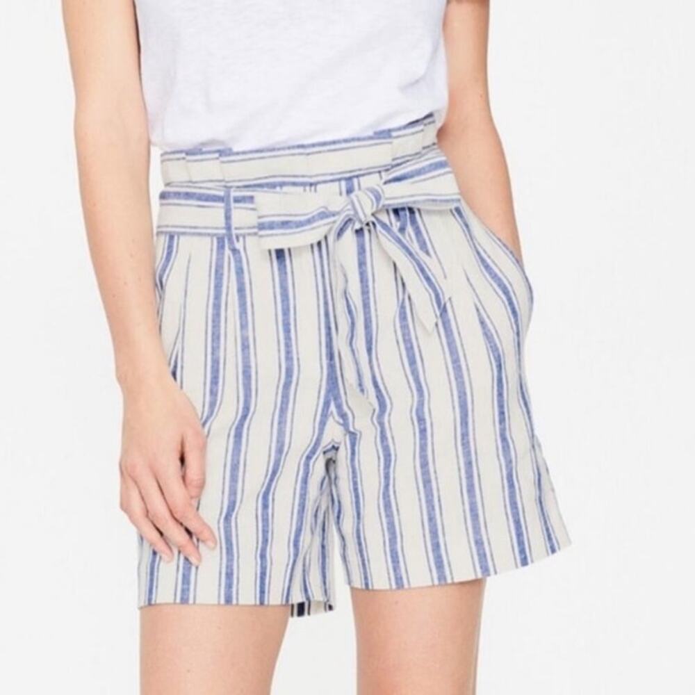 Boden St. Ives Linen Blend Paper Bag Shorts Blue & White Stripes NO BELT Size 6